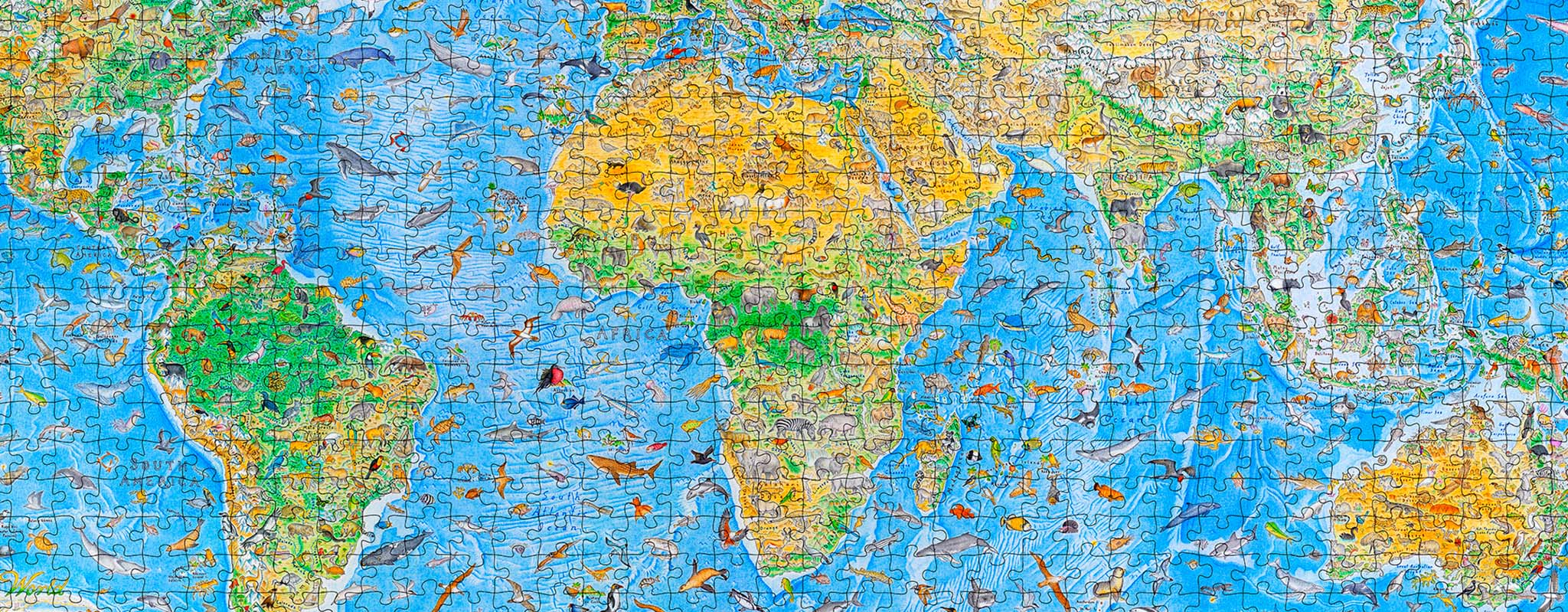A puzzle of a world map of animals